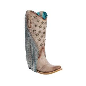 Corral Ladies Brown Embroidery & Star Stud Fringe Western Boots